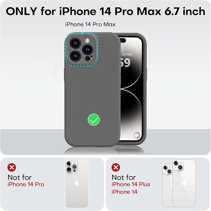 Vooii Compatible with iPhone 14 Pro Max Case, Liquid Silicone Upgrade [Camera Protection] [Soft Anti-Scratch Microfiber Lining] Shockproof Phone Case for iPhone 14 Pro Max 6.7 inch - Dark Grey