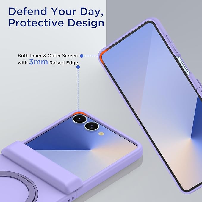 for Samsung Galaxy Z Flip 7 Case, Compatible with Magsafe, [Rugged Hinge Protection] [360° Kickstand], Mil-Grade Shockproof Slim Phone Case for Galaxy Z Flip 7 2025 (Light Purple)