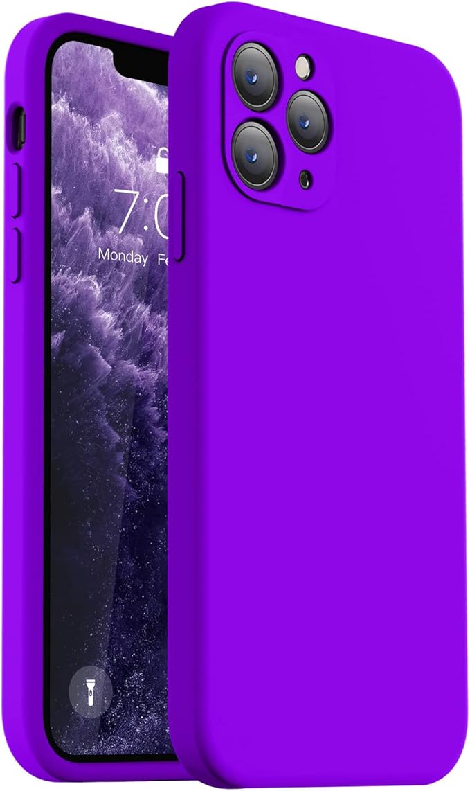 Vooii Compatible with iPhone 11 Pro Max Case, Upgraded Liquid Silicone with [Flat Edges] [Camera Protection] [Soft Anti-Scratch Microfiber Lining] Phone Case for iPhone 11 Pro Max - Neon Purple