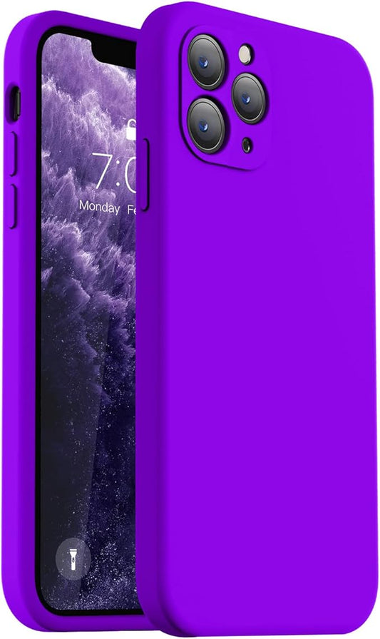Vooii Compatible with iPhone 11 Pro Max Case, Upgraded Liquid Silicone with [Flat Edges] [Camera Protection] [Soft Anti-Scratch Microfiber Lining] Phone Case for iPhone 11 Pro Max - Neon Purple