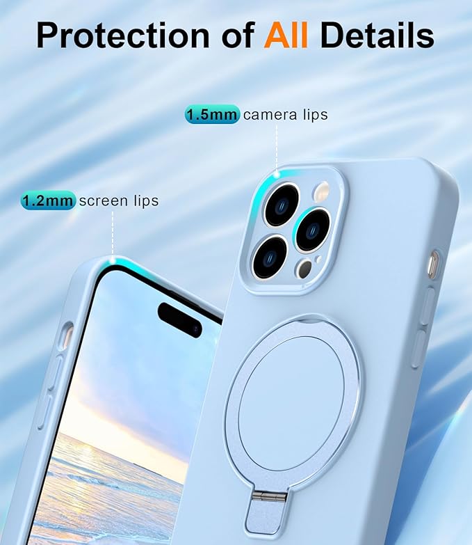 ZHK Liquid Silicone Designed for iPhone 14 pro max Case with Magnet Stand, [Precise Camera Lens Protection][Mil-Grade Drop Shockproof][Soft Anti-Scratch Microfiber Lining] Slim Fit Cover,Baby Blue