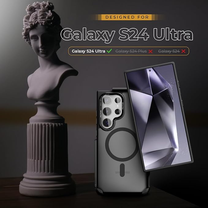 MOTIVE Compatible with Samsung Galaxy s24 Ultra Case with Belt Clip, [Military Grade] with Screen Protector & Camera Lens Protector, Translucent Matte s24 Ultra Holster Case 6.8” | Black