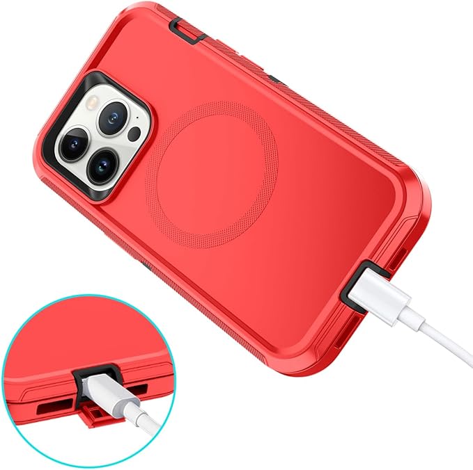 for iPhone 14 Pro Max Case [Compatible with MagSafe] Shockproof 3-Layer Full Body Protection Rugged Heavy Duty Cover Case for Apple iPhone 14 Pro Max 6.7",Red/Black