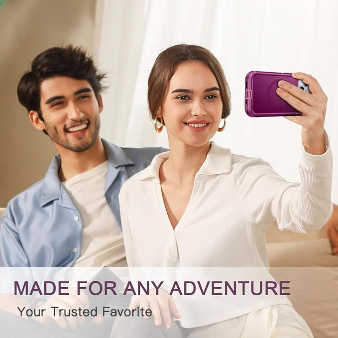 for iPhone 14 Plus Case,iPhone 15 Plus Case [Compatible with MagSafe] Shockproof 3-Layer Full Body Protection Rugged Heavy Duty Cover for Apple iPhone 14/15 Plus 6.7",Purple/Pink