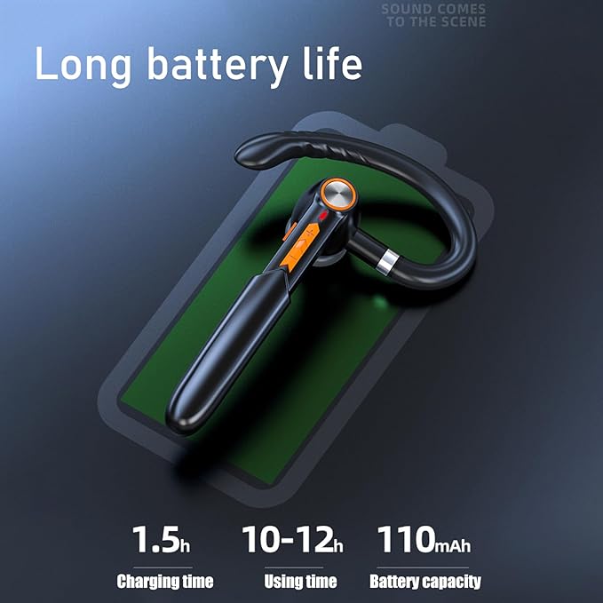 Single-Ear Bluetooth Earpiece with Noise Cancelling – Wireless Hands-Free Headset for iPhone & Cell Phones, Built-in Mic, 10Hrs Battery Life