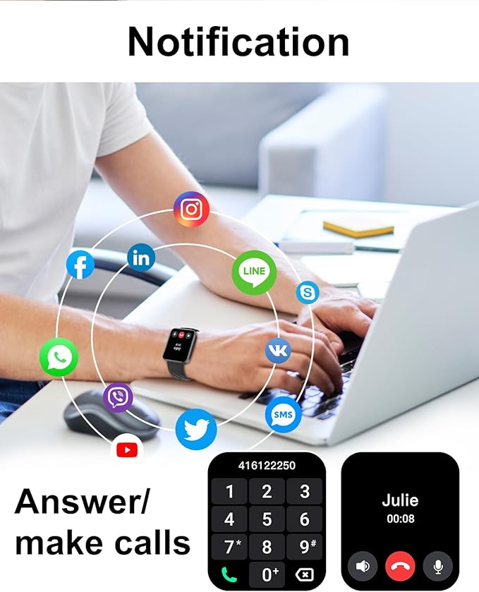 Smart Watch (Answer/Make Calls), 1.85" Smart Watches for Men Women Digital Watch Fitness Tracker with 100+ Sport Modes Heart Rate Monitor for iOS Android Phones Waterproof Black