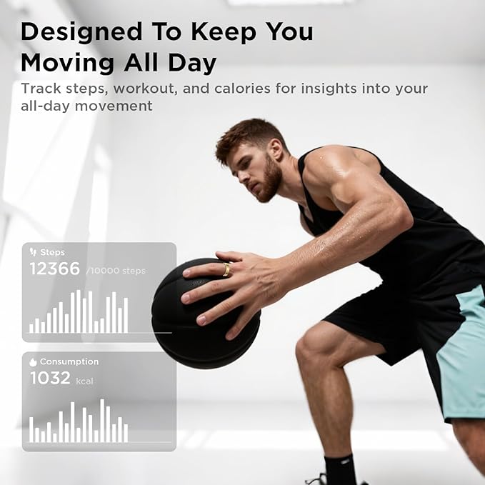 BENIO Ring Gen 2 Smart Ring, Step/Sleep/Blood Oxygen/Heart Rate Tracker for Women Men, Higher Waterproof Rating 5ATM Fitness Tracker,No Subscription Fee,for iPhone and Android (Size 9, Gold)