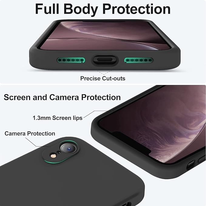 Vooii Compatible with iPhone XR Case, Upgraded Liquid Silicone with [Flat Edges] [Camera Protection] [Soft Anti-Scratch Microfiber Lining] Phone Case for iPhone 10 XR 6.1 inch - Black