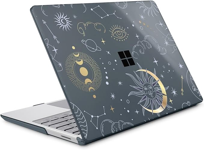 Tuiklol Case for 12.4 Inch Microsoft Surface Laptop Go 3/2 / 1 2023-2020 Releases, Plastic Hard Shell Case with Screen Protector and Keyborad Cover +Dust Plugs Model 2013/1943,Star and Moon