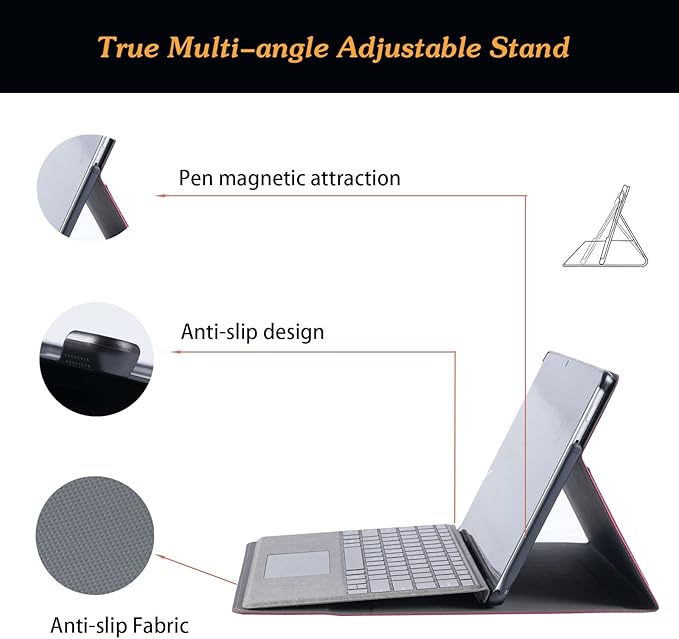 Microsoft Surface Pro 11 / Pro 10 / Pro 9 13 Inch Case, Multiple Angle Viewing Portfolio Business Cover with Pocket & Stylus Holder, Compatible with Type Cover Keyboard. (Red)