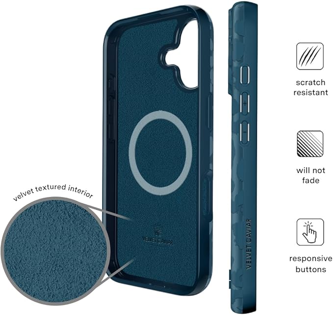 VELVET CAVIAR Case for iPhone 17 | Compatible with MagSafe | 10ft Drop Tested | Protective Designer Cases | Metallic Navy Leopard