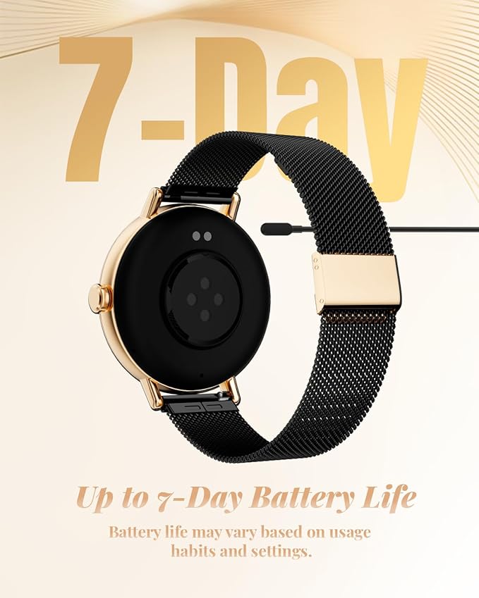 Smart Watch for Women with Two Bands, Fitness Tracker Watch, Heart Rate Monitor, Step Counter, Android & iOS Phones Compatible, Answer/Make Calls, HD Touchscreen, IP68 Waterproof, Black Gold