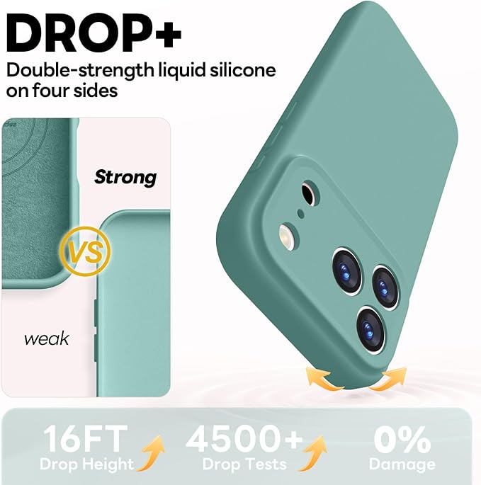 Vooii Magnetic Compatible with iPhone 17 Pro Case (Compatible with Magsafe) (Upgraded Camera Protection) Liquid Silicone Shockproof Full Body Protective Phone Cover for Women Men, Pine Green, 6.3”