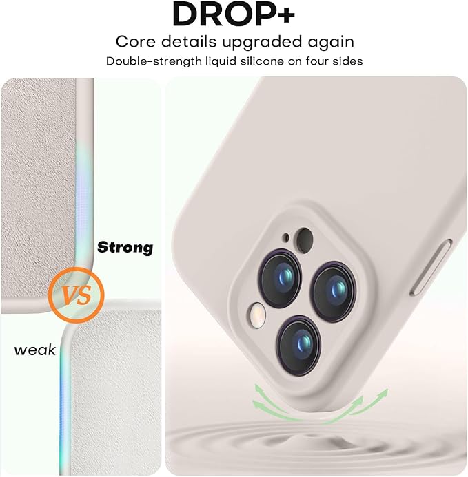 Vooii Compatible with iPhone 15 Pro Case, Upgrade Defender Liquid Silicone, [Enhanced Camera Protection] [Soft Anti-Scratch Microfiber Lining] Shockproof Phone Case for iPhone 15 Pro 6.1 inch - Stone