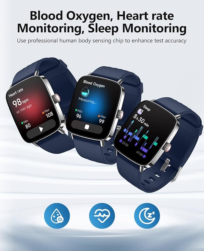 2025 Smart Watches for Men Women, 1.85" AI Voice Smartwatch, 24/7 Heart Rate Monitor, Stress/SpO2/Sleep Tracker, IP68 Waterproof, Weather, 100+ Sports Fitness Tracker for Android iOS Blue