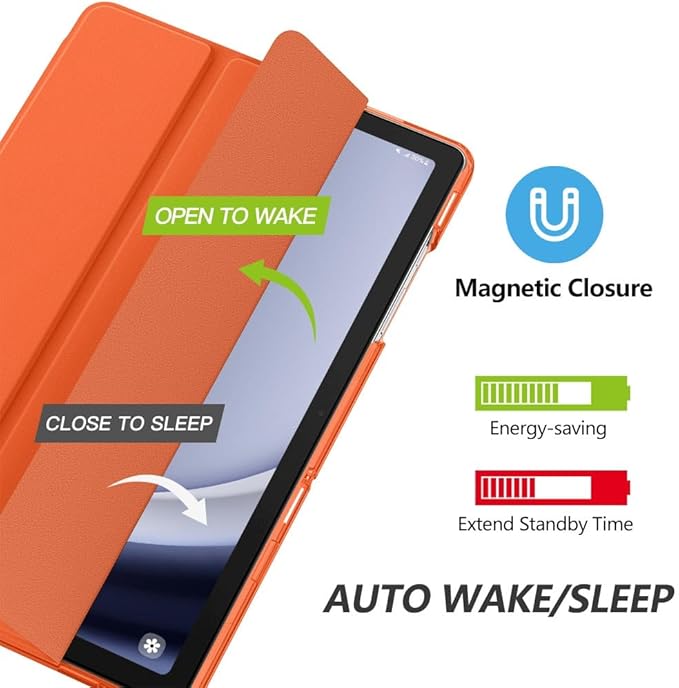 MoKo Case for Galaxy Tab A9+/A9 Plus 11 inch 2023, Slim Stand Protective Smart Cover with Hard PC Translucent Back Shell for Tab A9 Plus Tablet (SM-X210/X216/X218), Auto Wake/Sleep, Orange