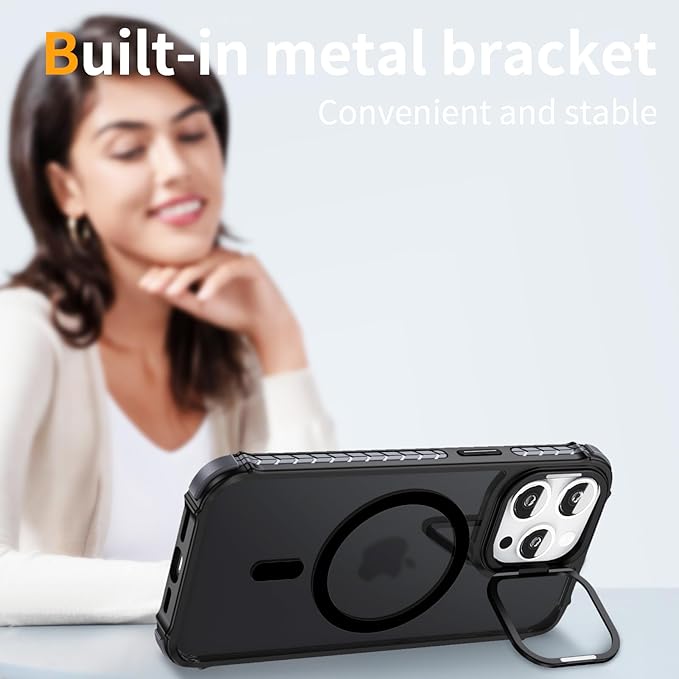 Magnetic for iPhone 16 Pro Case with Stand,Supports Wireless Charging [Compatible with MagSafe Accessories ] Magnetic Case for iPhone 16 Pro, Black