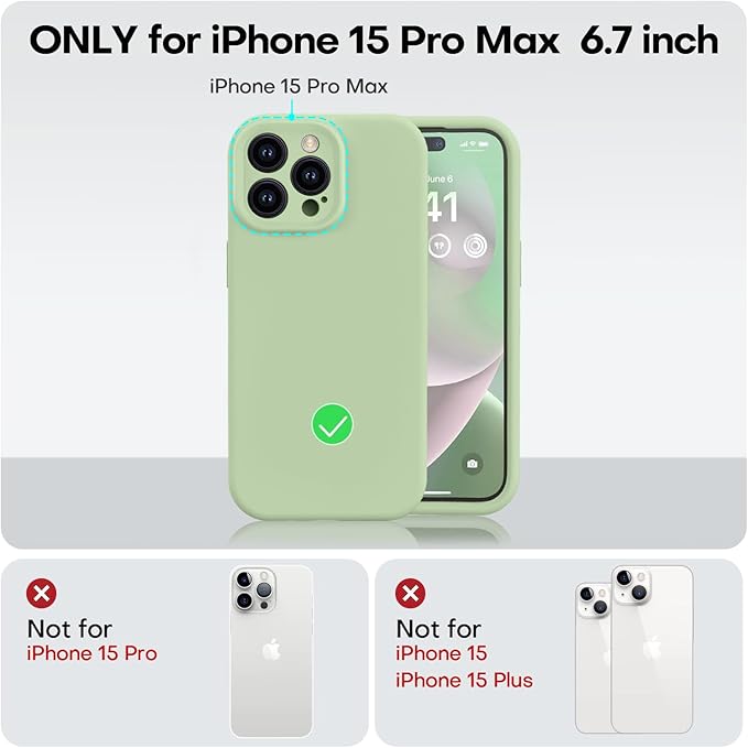 Vooii Compatible with iPhone 15 Pro Max Case, Upgraded Premium Silicone, [Camera Protection] [Soft Anti-Scratch Microfiber Lining] Shockproof Phone Case for iPhone 15 Pro Max 6.7 inch - Matcha