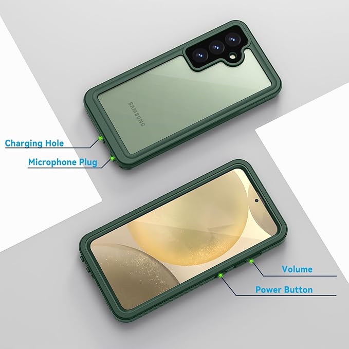 Lanhiem for Samsung Galaxy S24 Phone Case, IP68 Waterproof Dustproof Built-in Screen Protector Rugged Full Body Shockproof Protective Cover for Galaxy S24 5G 6.2 Inch, Green