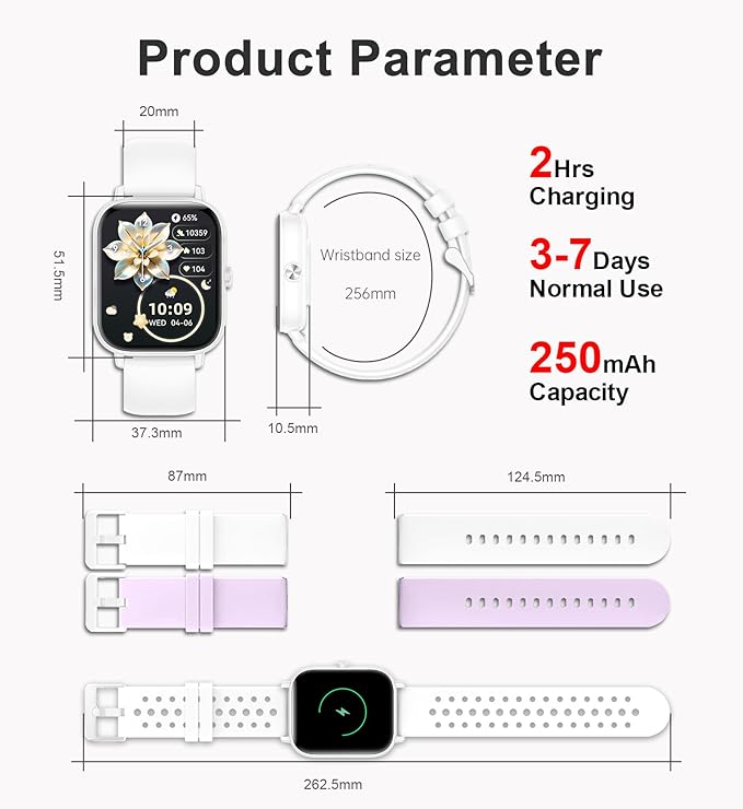 Smart Watch for Women with Bluetooth Call/Read Messages, 1.83" Activity Trackers with 100+ Sports Modes, Step Counter, Heart Rate Monitor, Sleep Tracker, Smartwatch Compatible Android iOS, White