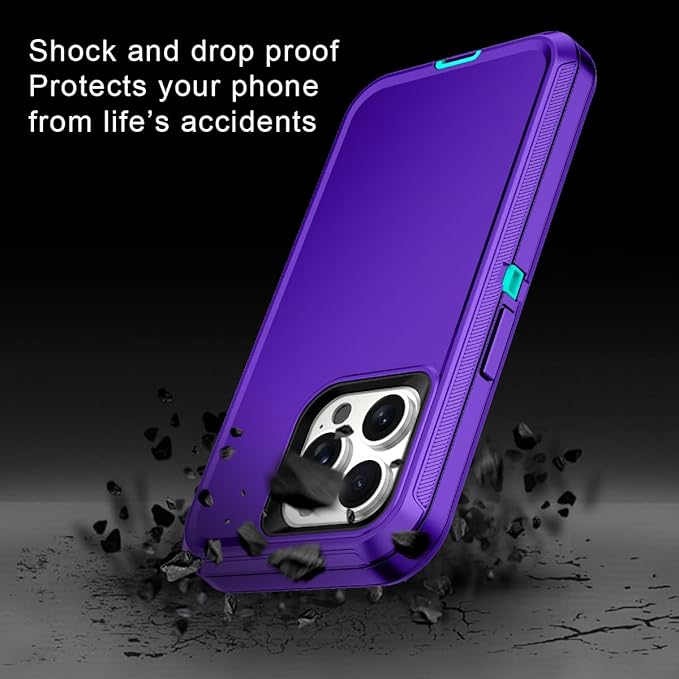 for iPhone 15 Pro Case Shockproof Dust/Drop Proof 3-Layer Full Body Protection [Without Screen Protector] Rugged Heavy Duty Cover Case for Apple iPhone 15 Pro 6.1" 2023,Purple/Green