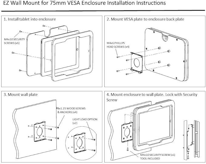 TABcare Security Anti-Theft Acrylic VESA Enclosure for Amazon Fire 7 2022 with Free Wall Mount Kit (Black, Fire 7 2022)