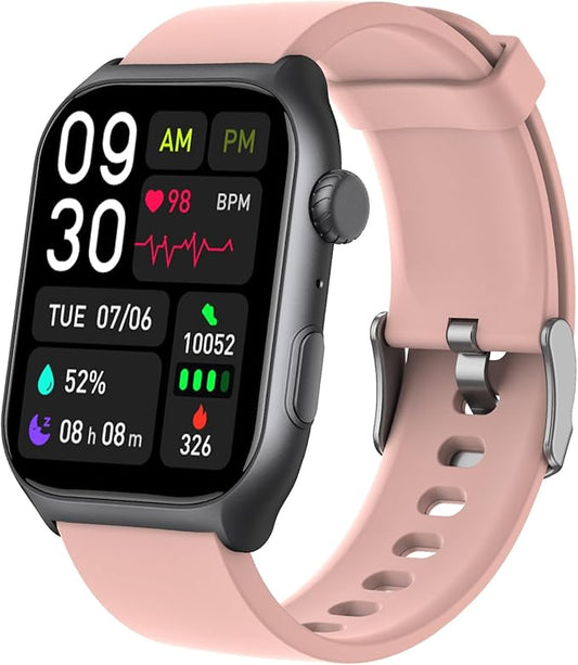 YMS Android Smart Watch for Women - 2.0",IP68 Waterproof Fitness Watches Bluetooth Call (Answer/Call),Heart Rate/Sleep/Pressure/Steps Monitor,Android & iOS,100+ Sports Trackers (Pink)