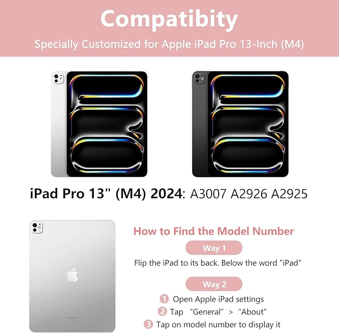 aMZCaSE for iPad Pro 13 inch Case with Keyboard, Keyboard Case for iPad Pro 13 with Bluetooth Detachable Smart Sleep/Wake Cover & Pencil Holder for M4 13 inch, Light Pink