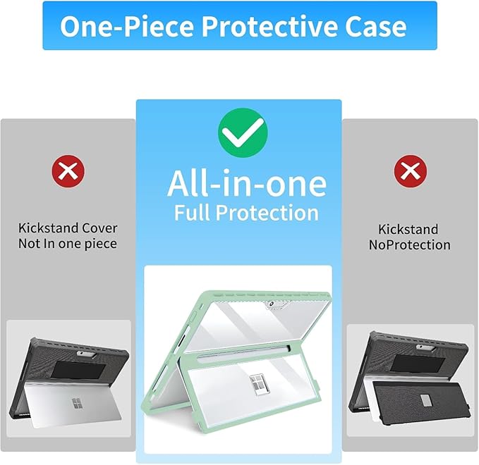 Case Updated Version fit Microsoft Surface Pro 11/10 /9/8 13-Inch, All-in-one Rugged Case Compatible with Type Cover Keyboards, Transparent&Green