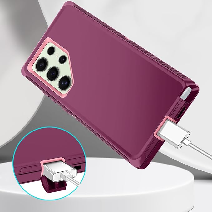 for Samsung Galaxy S24 Ultra Case Heavy Duty Protective Shockproof Dropproof 3-Layer Full Body Protection [Without Screen Protector] Tough Rugged Case for Galaxy S24 Ultra,Purple/Pink