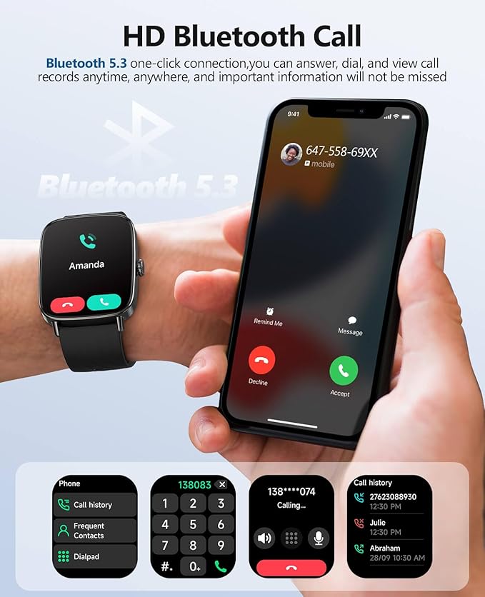 AI Voice-Controlled Smart Watches with 1.85" Screen - IP68 Waterproof, 24/7 Heart Rate Monitoring, Stress/Sleep/SpO2 Tracker, 100+ Sports Modes, Weather, Compatible with Android & iOS, Black