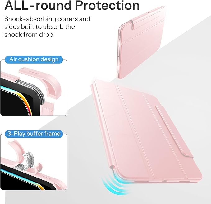 SPARIN Case for iPad Pro 13 inch 2024-M4 with Pencil Holder, Detachable Magnetic Hybrid Protective Cover, Portrait/Landscape Stand, Durable Protection, Auto Wake/Sleep -Pink