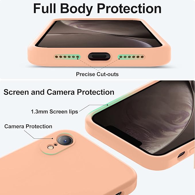 Vooii Compatible with iPhone XR Case, Upgraded Liquid Silicone with [Flat Edges] [Camera Protection] [Soft Anti-Scratch Microfiber Lining] Phone Case for iPhone 10 XR 6.1 inch - Cantaloupe