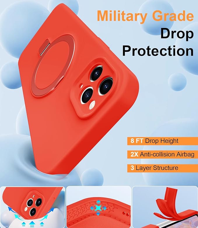 ZHK Liquid Silicone Designed for iPhone 11 pro max Case with Magnet Stand, [Precise Camera Lens Protection][Mil-Grade Drop Shockproof][Soft Anti-Scratch Microfiber Lining] Slim Fit Cover, Red