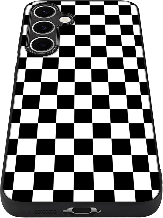 Compatible with Samsung Galaxy S24 Fe Case Checkered Pattern Military-Grade Drop Protection Non-Slip Sides Anti-Scratch Back Shockproof Lightweight Slim Case for Samsung Galaxy S24 Fe