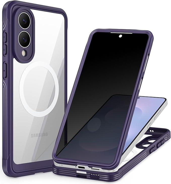 CENHUFO Magnetic for Samsung Galaxy S25 Edge Case, Full Body Phone Case with Built-in 9H Tempered Glass Privacy Screen Protector and Camera Lens Protector, Shockproof Clear Cover Bumper - Purple
