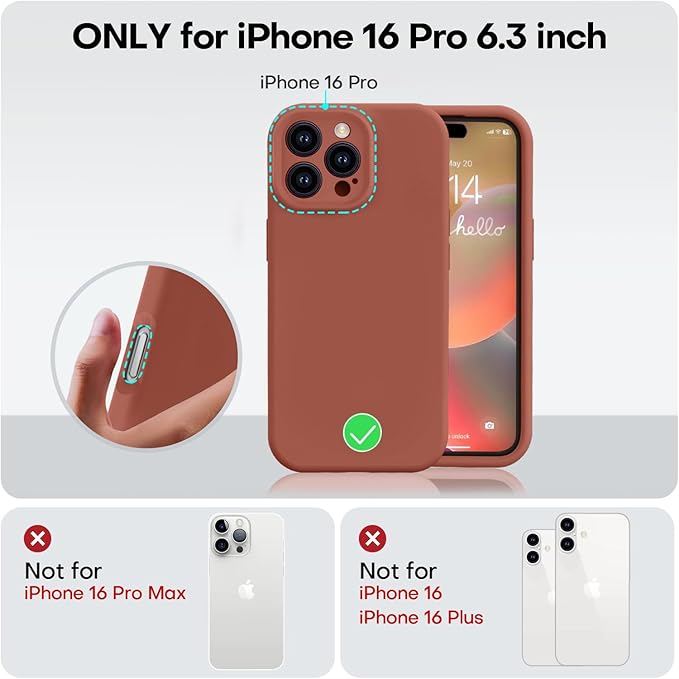 Vooii Compatible with iPhone 16 Pro Case, Liquid Silicone Upgrade [Camera Protection] [Soft Anti-Scratch Microfiber Lining] Shockproof Phone Case for iPhone 16 Pro 6.3 inch - Caramel