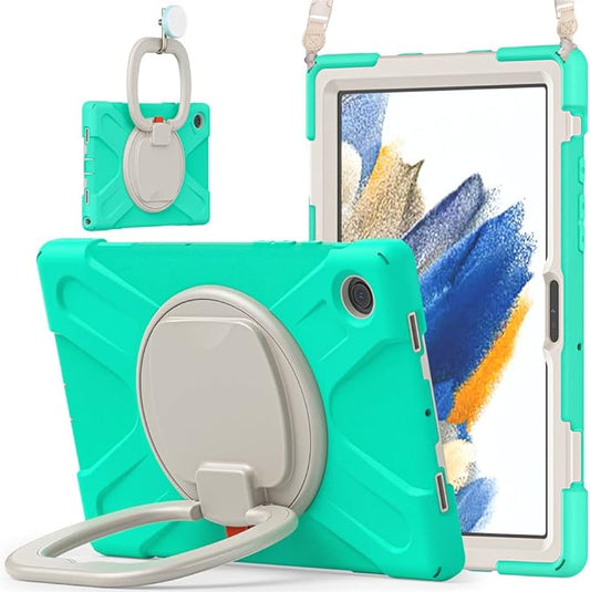 Galaxy Tab A8 10.5" Case 360 Rotation Sturdy Cover Rotate Ring Stand Shoulder Carrying Strap Hand Strap Rugged Children Adults Outdoor Case, MintGreen