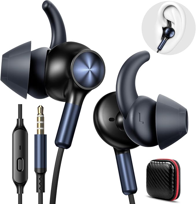 APETOO Wired Ear Buds Sport in-Ear Headphones w/Anti Fall/Hurt Wingtips, Mute Mic, Pure Stereo Bass, Noise Isolating Aux 3.5mm Earbuds for Running/iPhone/Samsung/Android/Laptop/PC/School/Small Ear