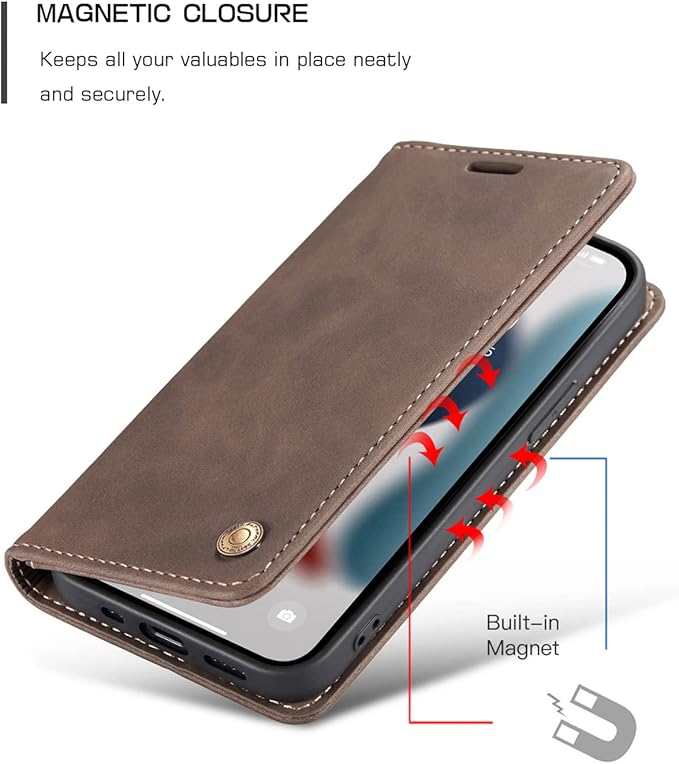 QLTYPRI Case for iPhone 14, Vintage PU Leather Wallet Case Card Slot Kickstand Magnetic Closure Shockproof Flip Folio Book Case Cover for iPhone 14(6.1 inch) - Coffee Brown
