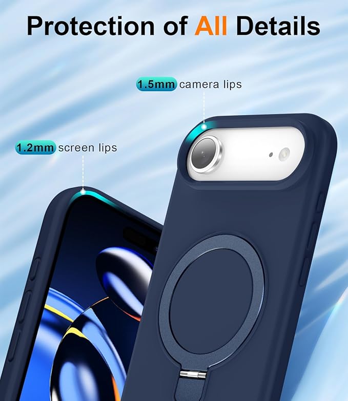 ZHK Liquid Silicone Designed for iPhone Air Case with Magnet Stand, [Precise Camera Lens Protection][Mil-Grade Drop Shockproof][Soft Anti-Scratch Microfiber Lining] Slim Fit Cover, Navy Blue
