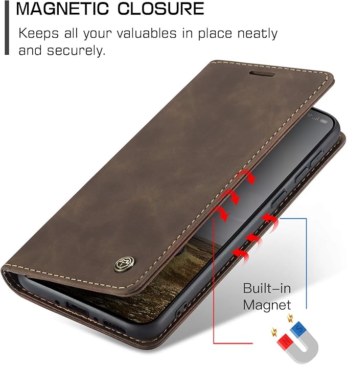 for OnePlus 13 Case, Flip Wallet Leather Case with Card Holder Magnetic Closure Shockproof Kickstand Protective Phone Cases Cover for OnePlus 13, Coffee