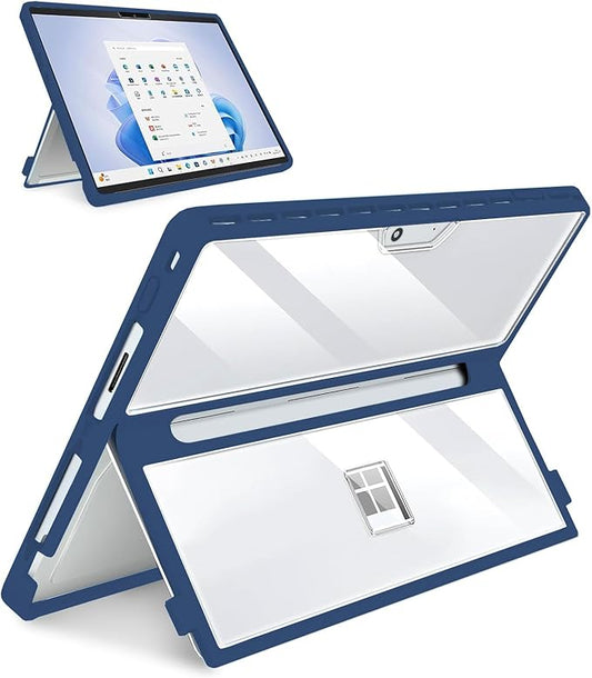 Case Updated Version fit Microsoft Surface Pro 11/10 /9/8 13-Inch, All-in-one Rugged Case Compatible with Type Cover Keyboards, Transparent&Navy Blue