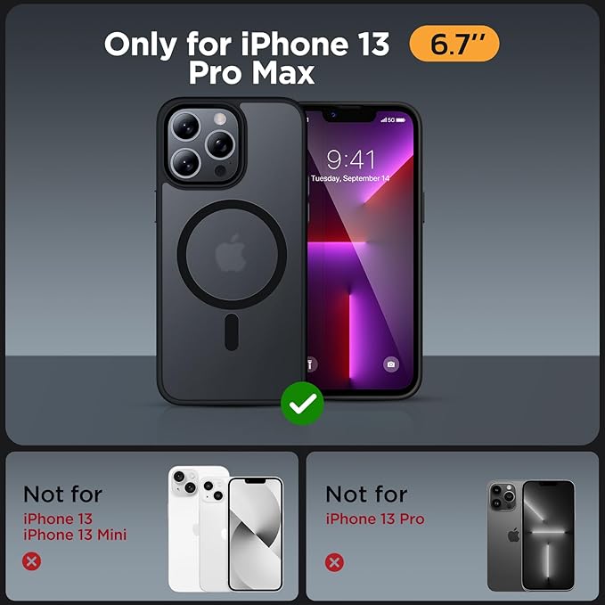 Miracase Magnetic for iPhone 13 Pro Max Case 6.7 inch (Compatible with MagSafe)（with 2X Screen Protectors） Military-Grade Protection, Anti-Fingerprint Translucent Matte Phone Case Cover, Black