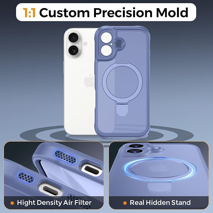 MOCCA Compatible with iPhone 17 Case with Magnetic Invisible Stand [Full Camera Protection] [Compatible with Magsafe] Military Drop Shockproof Translucent Matte Phone Case Cover 6.3",Lavender Grey
