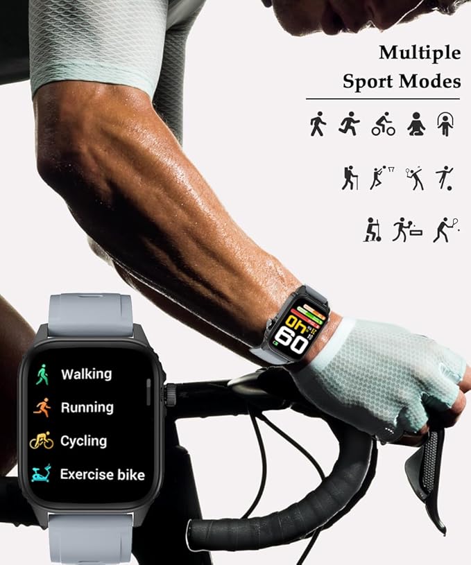 Smart Watch Men Women 1.83" Large HD Screen Fashion Bluetooth Call Watches Sport Waterproof 24/7 Heart Rate Sleep Monitor Activity Fitness Tracker Smartwatches Man for iPhone Android （Grey）