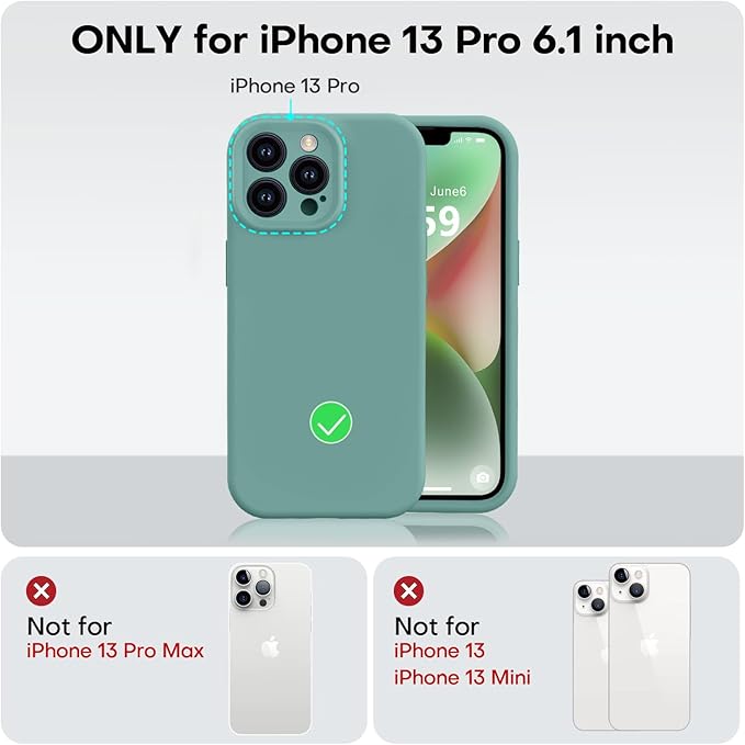 Vooii Compatible with iPhone 13 Pro Case, Liquid Silicone Upgrade [Camera Protection] [Soft Anti-Scratch Microfiber Lining] Shockproof Phone Case for iPhone 13 Pro 6.1 inch - Pine Green