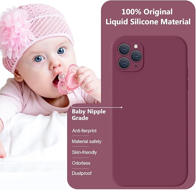 Vooii Compatible with iPhone 11 Pro Max Case, Upgraded Liquid Silicone with [Flat Edges] [Camera Protection] [Soft Anti-Scratch Microfiber Lining] Phone Case for iPhone 11 Pro Max - WineRed