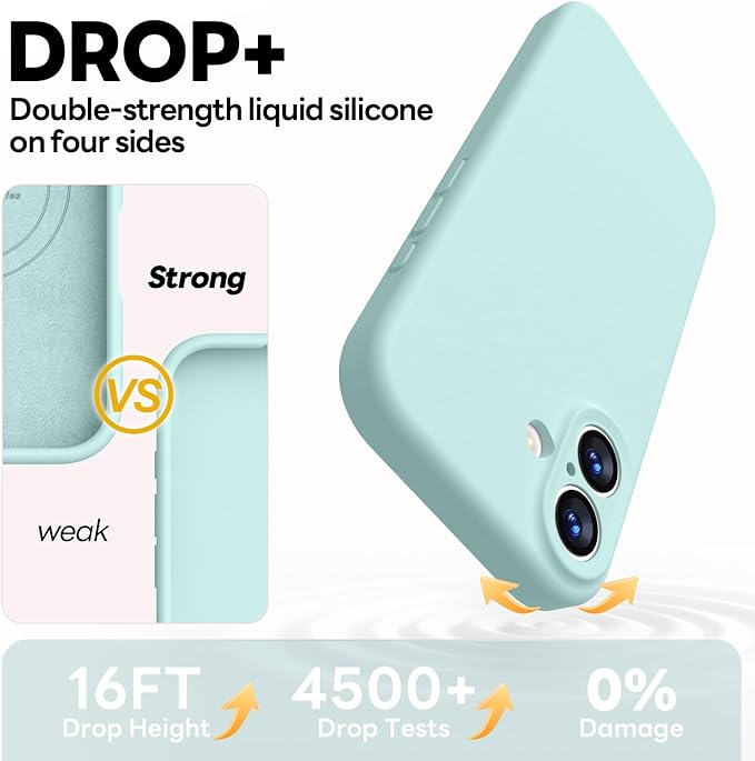 Vooii Magnetic Compatible with iPhone 17 Case (Compatible with Magsafe) (Upgraded Camera Protection) Liquid Silicone Shockproof Full Body Protective Phone Cover for Women Men, Mint, 6.3"