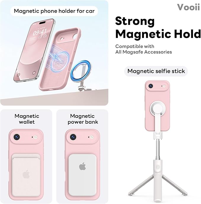 Vooii Magnetic Compatible with iPhone Air Case (Compatible with Magsafe) (Upgraded Camera Protection) Liquid Silicone Shockproof Full Body Protective Phone Cover for Women Men, Pink Sand, 6.5"